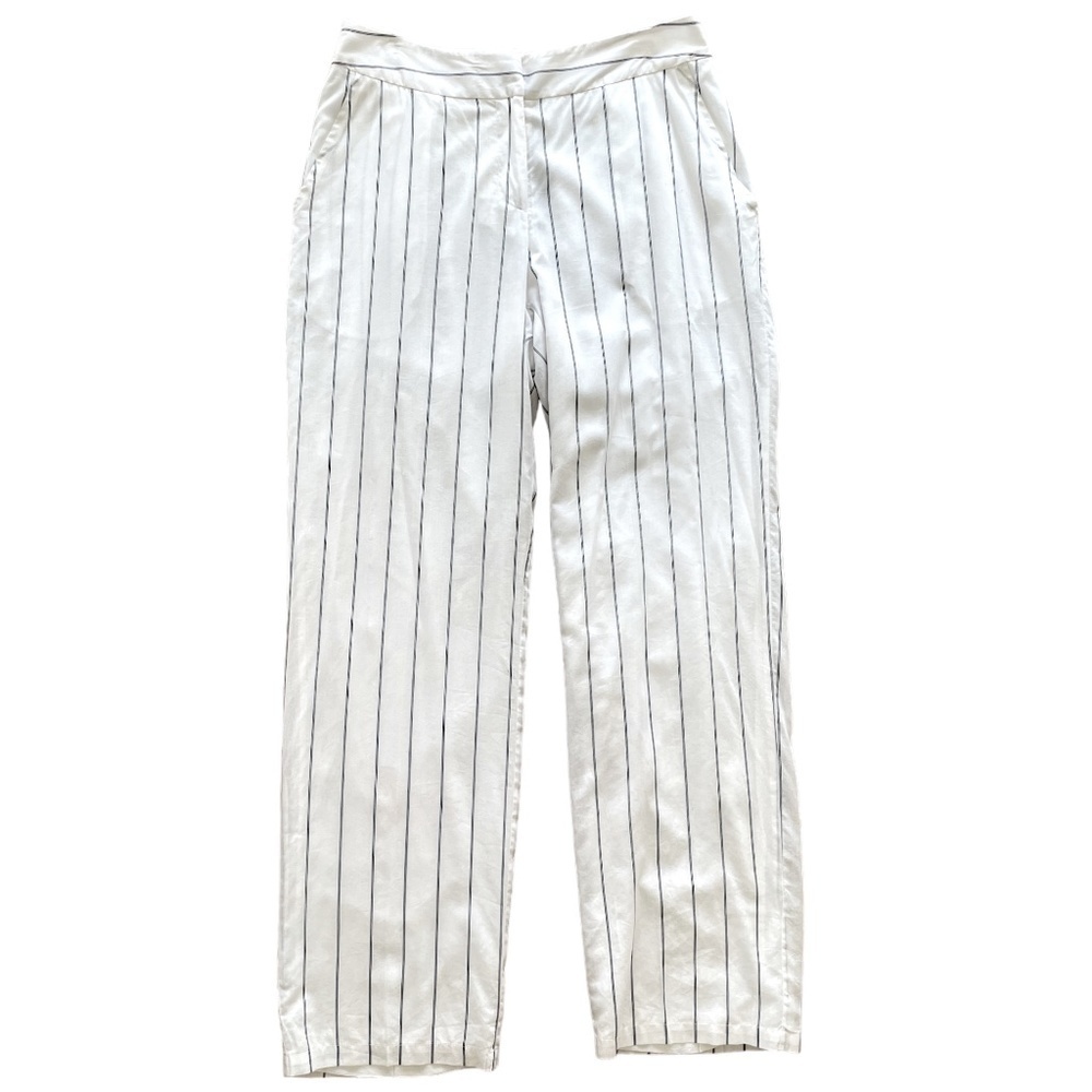 Vivienne Hu New York Striped Flat Front Trouser, Lined, White/Black, Size 6